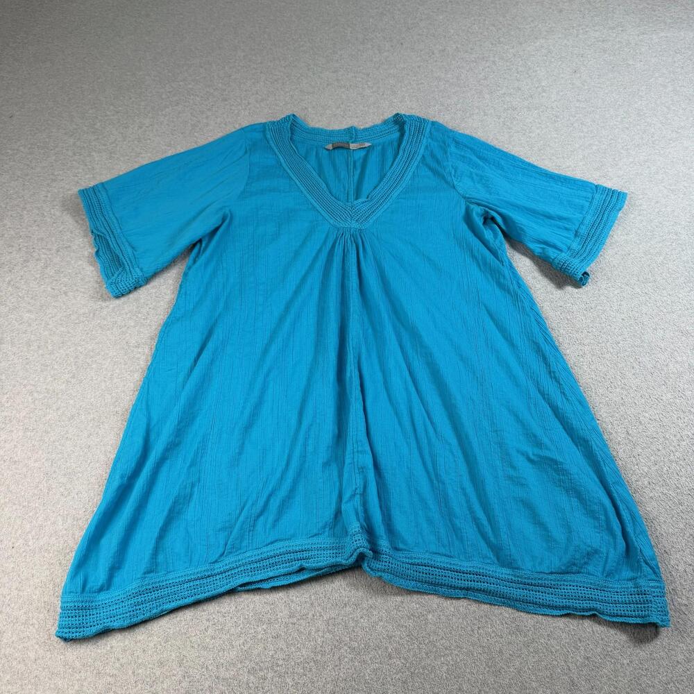 Athleta Shirt Women Small Blue Dress Trapeze Swing Tunic Crochet Boho Coastal